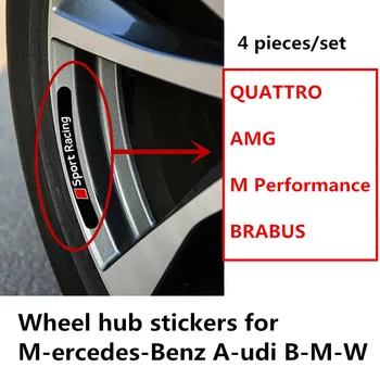 Vysoko kvalitného hliníka QUATTRO AMG M Výkon BRABUS auto náboj Kolesa samolepky s 3M na zadnej strane pre Mercedes-Benz A-udi B-M-W