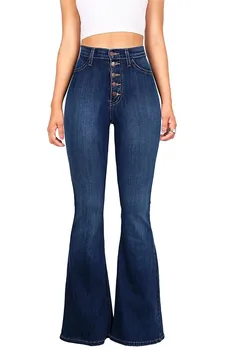 USA Žien Vintage Vysoký Pás Horela Bell Spodnej Džínsy trendy Svetlo Džínsové Nohavice