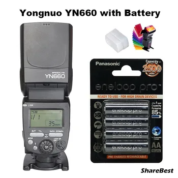 YONGNUO YN660 YN 660 GN66 2.4 G Blesk Speedlite Bezdrôtový Rádiový modul Master pre Canon, Nikon s Nabíjateľná AA Batéria