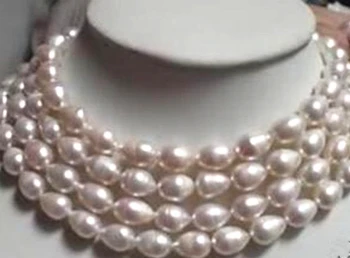 9-10 mm, biela ryža barel sladkovodných kultivovaných prírodné perly korálky náhrdelník fashion party darčeky elegantné šperky 48inch GE4031
