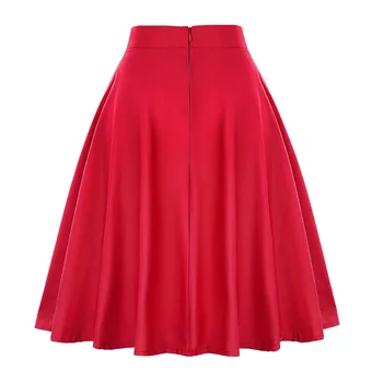 2021 Žien Bežné Stredné Koleno-dĺžku Sukne Retro Bavlna Vintage Svetlice Žena Vysoký Pás Sukne Femininas Ženy Červené Sukne