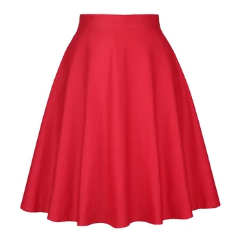2021 Žien Bežné Stredné Koleno-dĺžku Sukne Retro Bavlna Vintage Svetlice Žena Vysoký Pás Sukne Femininas Ženy Červené Sukne