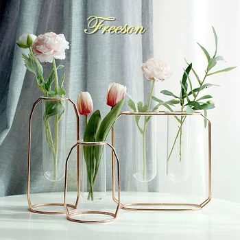 Nordic Sklo Do Vázy Moderné Pozlátené Železa Kvetinové Vázy Módne Rastlín Váza Tvorivé Terárium Izba Domov Svadobné Dekorácie
