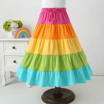 Sladké Iny Dievčatká Candy Farby Volánikmi Twirly Maxi Sukne Multi Color Roztomilé Deti Jar Leto Jeseň Oblečenie