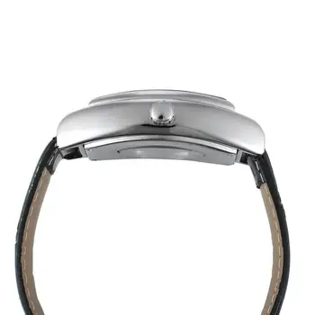 T-VÍŤAZ módne jednoduché ležérne pánske hodinky obdĺžnikového biela dial striebro prípade čiernym koženým remienkom automatické mechanické hodinky