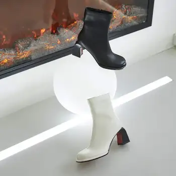 Krazing Hrniec 2020 módne originálne kožené zips námestie päty kolo prst šitie teplé zimné topánky, nočný klub elegantné členkové topánky L16
