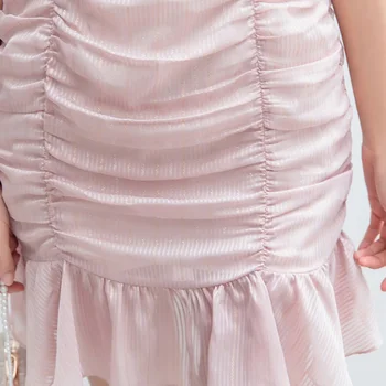High Street Šaty 2020 Lete Rysuje Farebné Pruhy Ružový Obláčik Rukáv Vysoký Pás Záhyby Mini Prehrabať Lem Fashion Party Šaty