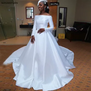 Mimo Ramenný Afriky Svadobné Šaty s Dlhými Rukávmi, Biele Svadobné Šaty Princezná A-line Vestidos De Novia Svadobné Šaty