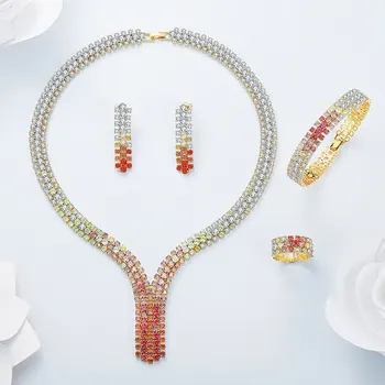 Viennois Luxusné Šperky Set Mix Farieb Cubic Zirconia Sada Pre Ženy Prsteň Náramok Náhrdelník a Náušnice Nastaviť Módne Šperky