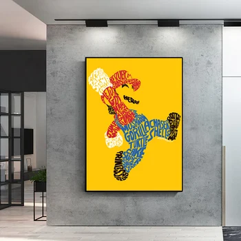 Moderné Cartoon Plagát Josh Mirman Wordy Mario Plátno Maľovaní Plagátov a Potlačou obrazov na Stenu Pre Deti Izba Cuadros Domova