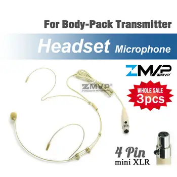 3ks Headset Headworn Profesionálne Kondenzátorových Mikrofónov Mini 4pin XLR TA4F konektor Mic Mike pre Shure Bezdrôtový Bodypack Vysielač