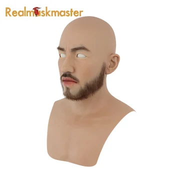 Realmaskmaster silikónové halloween plnú tvár, fúzy maska strany dodáva mužskej fetish ľudskej kože masky
