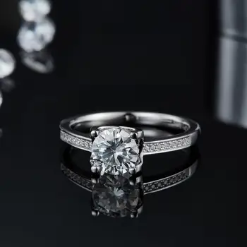 GEM BALET 4 kolík 6,5 mm Kolo Moissanite snubný Prsteň Pre Ženy 925 Sterling Silver Drobná Milgrain Zásnubné Prstene, Šperky