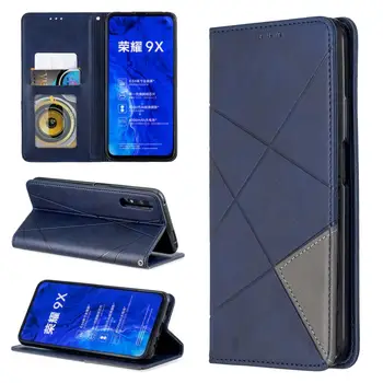Pre Huawei Honor 9X 8A Y7 Pro 10 Lite 7C 7A Y9 Y6 Prime Módne Kože Diamond Mriežky Spájať Flip Stojan Telefónu Prípade, Magnetický Kryt