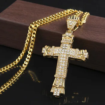 Krížik Prívesok Náhrdelník Hip Hop Šperky Collier Rock Módne Pánske Náhrdelníky 2020 Hiphop Zlato Strieborná Farba DJ Rapper Šperky