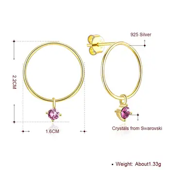 LEKANI Rýdzeho Striebra 925 Šperky Minimalistický Kolo Luxusné Zlaté Náušnice Pre Ženy Fialová Rakúsko Crystal Visiace Stud Náušnice