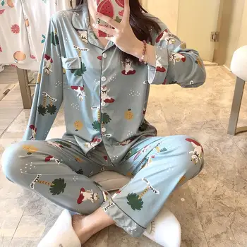 ZITY 2020 Pijama Mujer Jeseň Zima Pyžamo Žena Krásne Voľný čas Dvoch Dielna Sada Tlače Krytý Oblečenie Domov Oblek