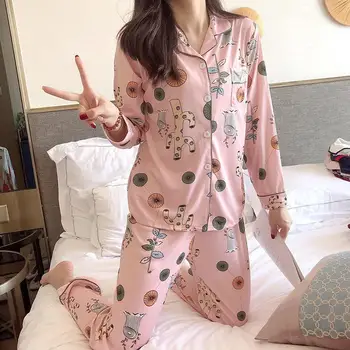 ZITY 2020 Pijama Mujer Jeseň Zima Pyžamo Žena Krásne Voľný čas Dvoch Dielna Sada Tlače Krytý Oblečenie Domov Oblek
