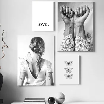 Čierna A Biela Žena Motýľ Plagát Krajiny Foto Wall Art Plátno Tlač Nordic Pre Steny V Obývacej Izbe Obraz Domova