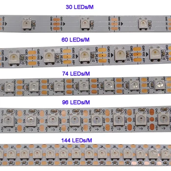 DC5V WS2812B Smart led pixel pásy 30/60/74/96/144 pixelov/led/m led lampa pásky,WS2812 IC;WS2812B/M,IP30/IP65/IP67,1m/2m/3m/5m