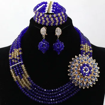 Nové Bronzové a Kráľovská Modrá Zmes Afrických Korálkové Šperky Set Robustný Náhrdelník Šperky Set pre Ženy, doprava Zdarma HX747
