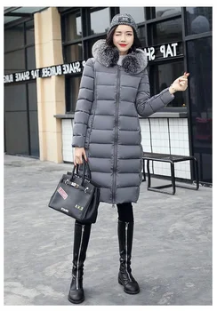 Reverzibilné parkas kabát ženy 2019 vytlačené veľké kožušiny golier dlhé zimné Bundy jeseň kapucňou zimná vetrovka dole bavlna, sivá 3XL