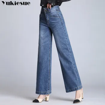 Vysoký pás džínsy žena denim širokú nohu, nohavice dámske jean femme priateľ roztrhané džínsy pre ženy, plus veľkosť dámy džínsy mama