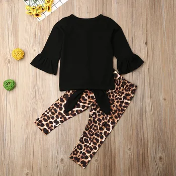 Pudcoco Jeseň Batoľa, Dieťa Dievča Oblečenie Farbou Svetlice Dlhý Rukáv Tlačidlo Topy Leopard Tlač Dlhé Nohavice 2 ks Oblečenia Nastaviť