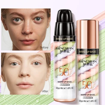 3 Farby make-up Primer Hydratačný Olej-kontrola Kryt Kazy Aj Farbu Pleti Izolácie Krém na Starostlivosť o Pleť Tváre Beauty make-up