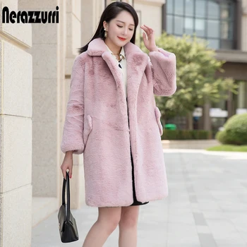 Nerazzurri Zime teplé ružové pribrala luxusné umelú kožušinu kabát ženy 2020 svetlice rukáv klope Plus veľkosť načechraný chlpaté bunda ženy 5xl