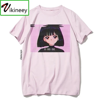 Vaporwave Tričko Fashion Smutné Dievča Retro Japonské Anime Mužov tričko estetické Topy t-tričko Tee Tričko Harajuk Camisaswomen
