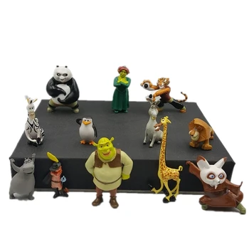12pcs/súbor DSN Panda, Shrek, Madagaskar Hračky z PVC, Akčné Figúrky, Filmy TV Plyšové Hračky pre Deti, Hračky, Darčeky pre Deti Vianočné Darčeky