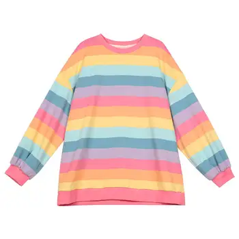 Punk Jeseň Príčinné Roztomilý T Shirt Ženy Pruhované tričko Rainbow, Tričko Žena Harajuku Voľné Top Košele Plus Veľkosť Tshirts Ženy