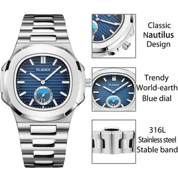 PLADEN Hodinky Pánske 2020 Luxusné Kvalitné Quartz Hodinky Módne Biely Ciferník z Nerezovej Ocele Náramok Náramkové hodinky Muž najpredávanejších