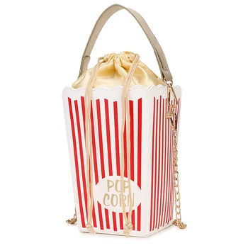 Módny Trend Červený Prúžok Popcorn Vedro Dizajn Ženy Taška cez Rameno Tote Crossbody Kabeliek pre Mladé Dievčatá