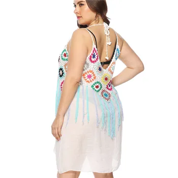 Strapec Plus Veľkosť Plážové Šaty, Biely Kryt Up Plavky, Bikiny Cover-ups Ženy Šaty, plavky 2019 Letné plážové oblečenie Háčkovanie