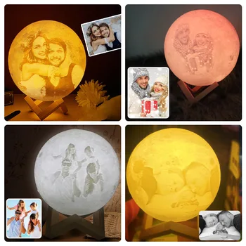 Foto/Text Vlastné Mesiac Lampy, Nočné Svetlo 2/16 Farby Zmeniť 3D Tlač Dotyk Noc Lampa s 24Keys Vzdialená Láska Darčeky pre Rodinu