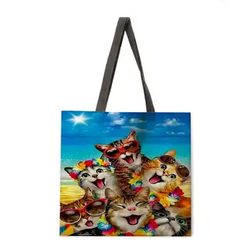 Vonkajšie plážová taška mačku a psa kombinovaný bielizeň tote bag žena voľný čas prenosné lady taška cez rameno skladacia nákupná taška