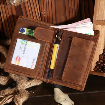GROJITOO Crazy Horse kožené krátke peňaženky multi-card taška pravej kože veľkú kapacitu Peňaženky vintage mince v peňaženke Peňazí, Taška