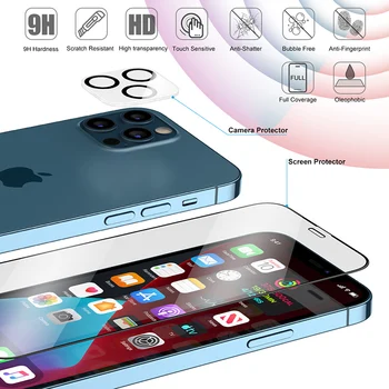2-v-1 Plný Kryt Pre iPhone 12 Pro Screen Protector 12 Pro Späť Tvrdeného Skla s Objektív Fotoaparátu na Film