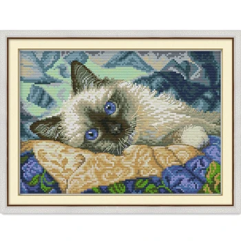Modré oči mačka cross stitch auta bavlny, hodvábu aida 14ct 11ct počítať vytlačené plátno stehov výšivky HOBBY ručné vyšívanie