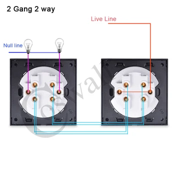 Coswall 2 Gang 2 Ceste Náhodné Kliknite na tlačidlo On / Off Wall Light Switch Prepne LED Indikátor Prejsť Cez Schodisko Prepnúť Panel Čierne Sklo