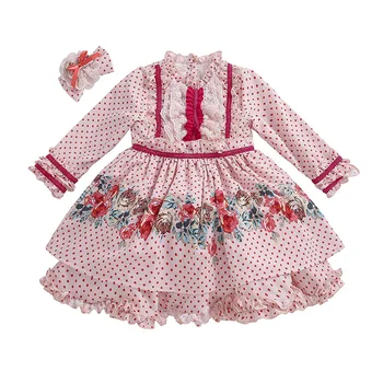 2 KS Batoľa Boutique španielsky Kvetinové Šaty pre Dievčatká Turecko Vintage Frocks 2020 dieťa Narodeniny, Krstiny plesové Šaty