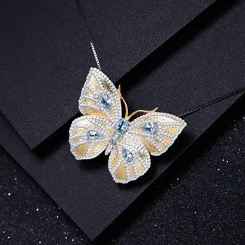 GEM BALET Striebro Brošňa pre Ženy Autentické 925 Sterling Silver Gold Color Krásny Motýľ Brošňa Trendy Módne Šperky