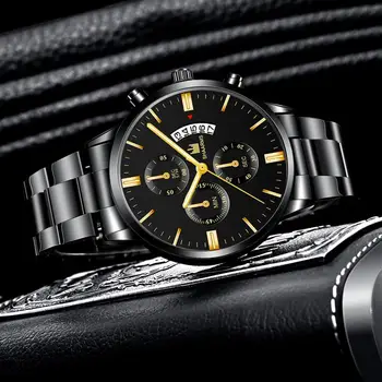 Luxusné Mužov z Nehrdzavejúcej Ocele Kapela Dátum Quartz Hodinky pánske Náramkové hodinky Módne Vojenských Muži Športové Hodinky Black Hodiny je 2019 pánske hodinky