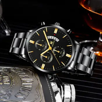 Luxusné Mužov z Nehrdzavejúcej Ocele Kapela Dátum Quartz Hodinky pánske Náramkové hodinky Módne Vojenských Muži Športové Hodinky Black Hodiny je 2019 pánske hodinky