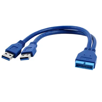 PODPORU! Modrá 2 Port USB 3.0 Typ A Mužov na 20 Pin Hlavičky Muž Adaptér Kábel Kábel