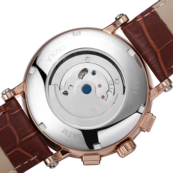 ONOLA Značka vysokej kvality podnikateľského voľný čas multi-funkčné automatické mechanické hodinky veľké dial kožené pánske orgin Náramkové hodinky