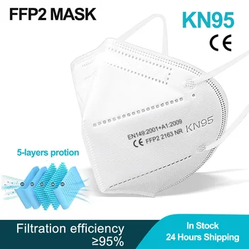 50pcs Maska Kn95 Opakovane Bavlna Bezpečnosti Prachotesný Ochranné FFP2Mask 5 Vrstva Dospelých Ochrany Zdravia Úst Masky Rýchle dodanie