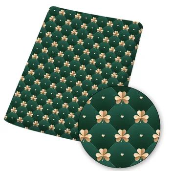 St. Patrick ' s Day Polyester Bavlnená Tkanina Zelený Klobúk Vytlačené Handričkou List Pre DIY Maska Ručné Materiálov bytový Textil 145*45 cm 1pc